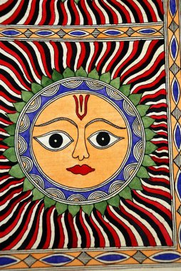 Classic madhubani painting of Sun god clipart
