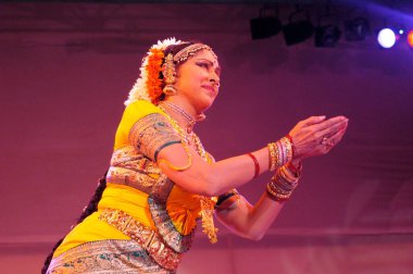 Bollywood actress and dancer-choreographer Hema Malini performs Bharatnatyam piece called Shiva Panchakshari at Indian Institute of Technology IIT college festival Mood Indigo; Bombay Mumbai, Maharashtra, India  clipart