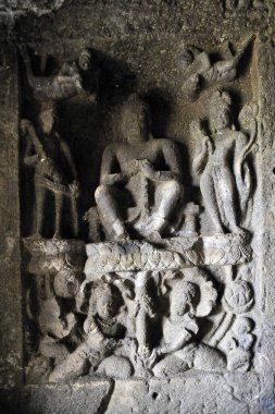 Buda heykeli, Budist kaya kesimi mağarası, Aurangabad mağaraları, maharashtra, Hindistan 