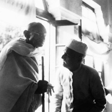 Mahatma Gandhi and Madan Mohan Malaviya at Varanasi, 1941, India   clipart