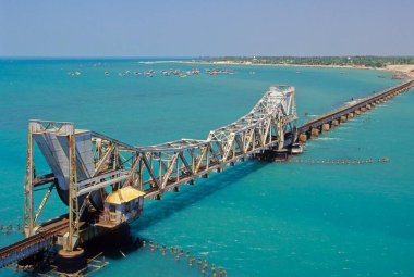 Demiryolu köprüsü; rameshwaram; Tamil nadu; Hindistan