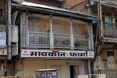 Mimari detay, eski ev, Pune, Maharashtra, Hindistan 