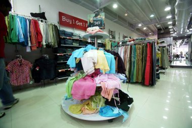 Clothes on display at Loot store located in Andheri; Bombay Mumbai; Maharashtra; India clipart