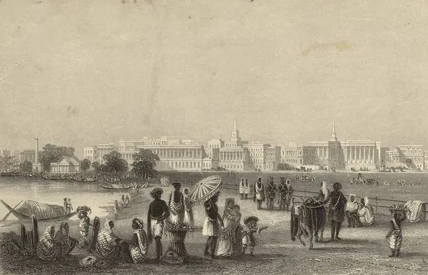 stock image Miniature Painting , View of Calcutta from the Esplanade, 19th century , India