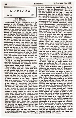 Harijan gazetesi Sayfası Mahatma Gandhi, Poona, Hindistan, Asya, 14 Ekim 1939 