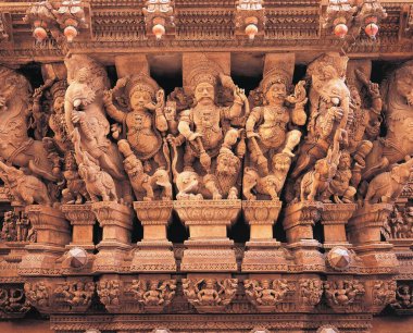 Ahşap oyma meenakshi tapınağı, at arabası, madurai, tamilnadu, Hindistan, Asya