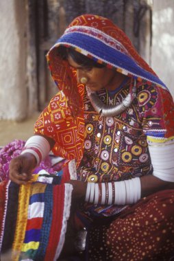 Karmaşık nakış yapan kadın, Gujarat, Hindistan