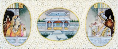 miniature painting of Mughal Emperor Aurangzeb With Wife Mehrunnisa clipart