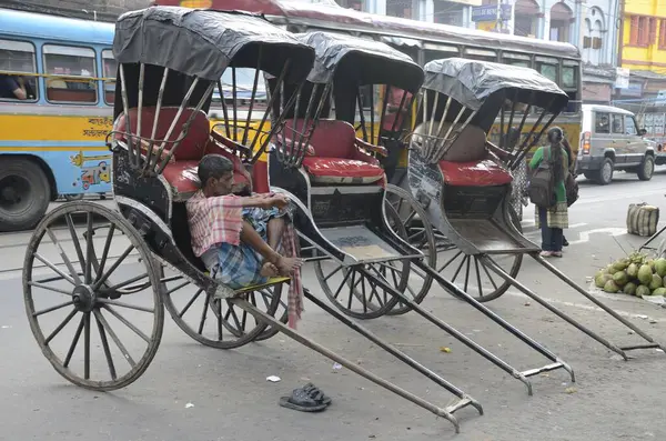 stock image hand pulled rickshaw, Kolkata West Bengal India 