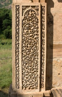 UNESCO world heritage Champaner Pavagadh ; Cenotaph of Nagina Masjid ; with beautiful floral carvings (Arabasc and Interwine designs) and jali work ; Champaner ; district Panchmahals ; Gujarat state ; India ; Asia clipart