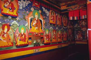 Spituk Gompa 'nın duvar resmi 900 yıllık Leh, ladakh, Jammu ve Kashmir' in baş gompası, Hindistan