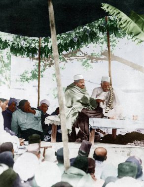 Mahatma Gandhi ve Motilal Nehru Kashi Varanasi 'de, Uttar Pradesh, Hindistan, Asya, 10 Şubat 1921