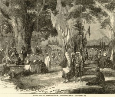 Hindu festivali, Jammu & Kashmir, Hindistan, Vintage Renksiz Lithograph