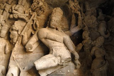 UNESCO-World Heritage Site ; Natraj Shiva-Cosmic dancer ; Lord Shiva performing Tandava in presence of Bramha and Yakshas ; Elephanta Caves ; Gharapuri now known as elephanta Island ; District Raigad ; Maharashtra ; India clipart