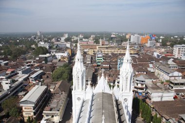 View from the top floor of 260 feet high Bible tower of Shrine Basilica of Our Lady of Dolours with back ground of Thrissur, Kerala, India  clipart