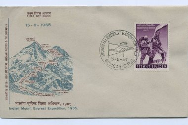 First day cover of mount everest expedition, india, asia clipart