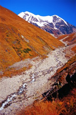 Nanda Ghunti Dağı ve Nandakini Nehri Uttarakhand, Hindistan, Asya