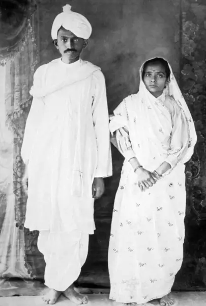 stock image mahatma gandhi with kasturba gandhi India 1915