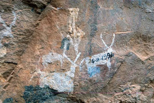 stock image Pre historic rock paintings at Porivarai in Karikkiyoor ; Nilgiris ; Tamil Nadu ; India