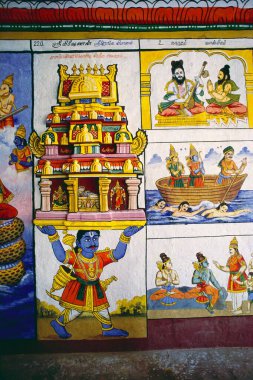 Ramayana Kumbakonam Ramaswamy tapınağında, Vibhishana Lord Ranganatha Vishnu 'yu getiriyor, Tamil Nadu, Hindistan 