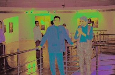 Bollywood oyuncusu Dilip Kumar ve M F Hussain NGMA Mumbai Maharashtra Hindistan Asya 'da 