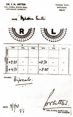 Mahatma Gandhi göz testi raporu, Delhi, Hindistan, Asya 