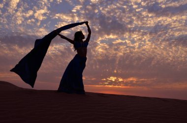 Hindistan 'da Rajasthan kumulunda sarisiyle uçan bir kadın. 