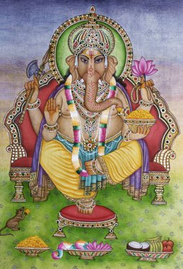 Lord Ganesha Ganpati kağıt üzerinde minyatür resim yapıyor.