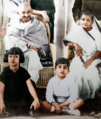Kasturba Gandhi ve Mahatma Gandhi, Hindistan, Asya, 1921 