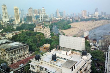 Aerial view, Chowpatty beach, Girgaon, Mumbai, Maharashtra, India, Asia clipart