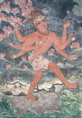 Şiva, volkan, ufalanma, okyanuslar, şiva, sanatçı S. Rajam, hindu inancı, hinduizm, sanat, himalaya akademisi sanatı, yaratılış, yıkım, koruma