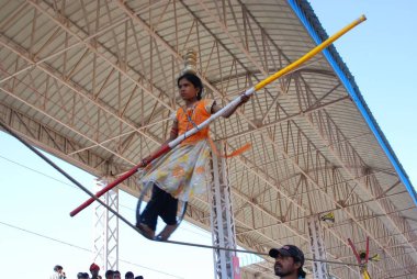 Elinde bambu tutan kız, Pushkar Fair; Rajasthan; Hindistan