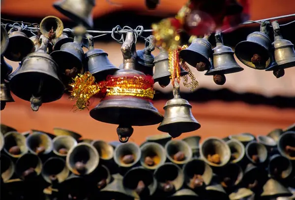 stock image bells put by devotees of jhuladevi temple, ranikhet, uttar pradesh, india 