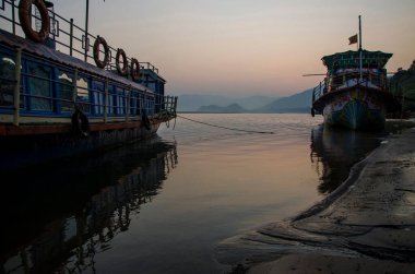 Boats godavari river, papikondalu, andhra pradesh, india, asia  clipart