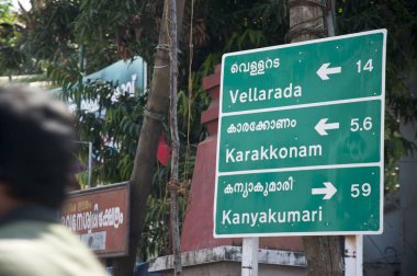 Kerala Hindistan 'da trivandrum tabelası. 