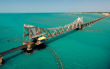 Demiryolu köprüsü, Rameshwaram, Tamil Nadu, Hindistan