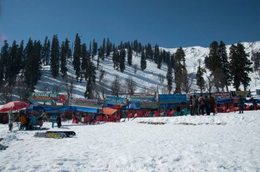 Gıda tezgahları, gondol gezisi, Gulmarg, kaşmir, Hindistan, Asya 