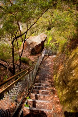 Eski merdivenleri olan güzel bir dağ manzarası.