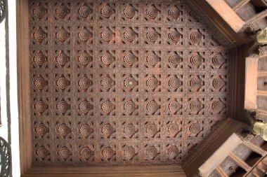 Design ; pattern of wood carving ; lotus flowers on ceiling of one the corridor of Puthen Maliga (Kuthiramalika) Palace Museum in Thiruvananthapuram or Trivandrum ; Kerala ; India clipart