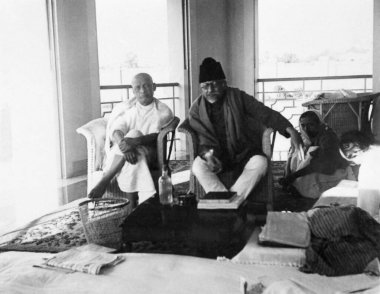 Sardar Vallabhbhai Patel and Abdul Kalam Maulana Azad at Khadi Pratishthan, Sodepur, 24 Parganas, Calcutta, 1940, India   clipart