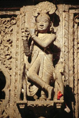 Hindu Tapınağı 'nda Tanrı Krishna Heykeli, Maheshwar, Madhya Pradesh, Hindistan 