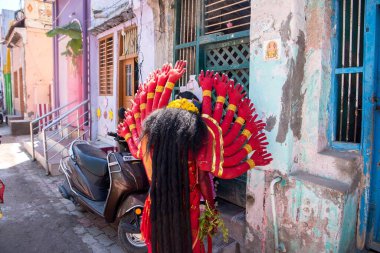 Kadın kıyafetleri Hindu Tanrıçası Kali, Tamil Nadu, Hindistan, Asya