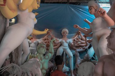 Durga Tanrıçası kumartuli Kolkata 'nın kil idolü, Batı Bengal, Hindistan, Asya