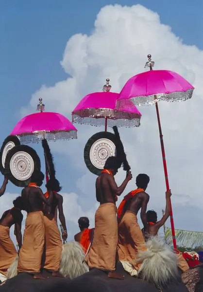 stock image Elephants March procession of bejeweled temple Festival , Kerala , india