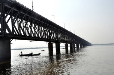 Road rail bridge at godavari river andhra pradesh India clipart