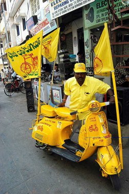 Telugu Desam party worker campaign for D Nagender during assembly election at Hyderabad, Andhra Pradesh, India 2004   clipart