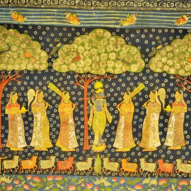 Lord Krishna flüt çalıyor Nathdwara pichwai resim