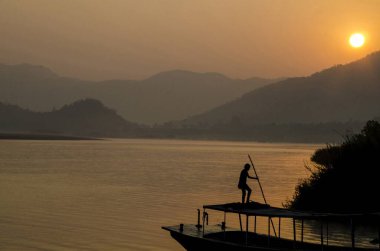 Boat godavari river, papikondalu, andhra pradesh, india, asia clipart