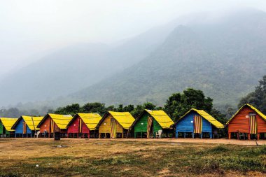 Kolluru Bamboo huts resort, Papi hills, Godavari river, Kolluru, Andhra Pradesh, India clipart