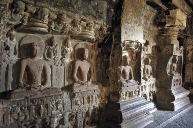Ellora mağaralarında heykel, aurangabad, maharashtra, Hindistan, Asya